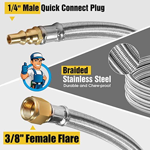 Propane Hose, 12FT Stainless Steel Quick Connect Hose for RV, 1/4'' Quick Disconnect Connect for RV to Gas Grill, Compatible with 1 LB Portable Appliance to RV 1/4