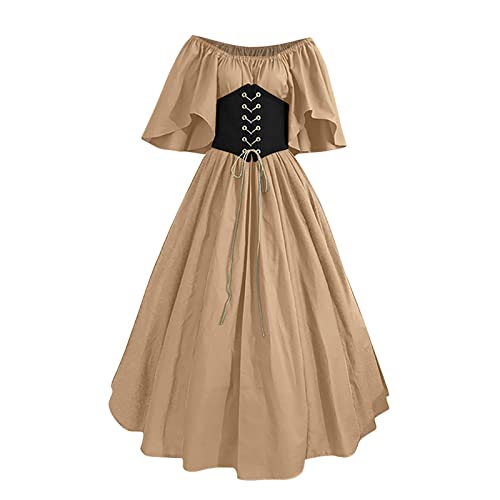 Victorian Dress for Women 2024 Color Block Off Shoulder Dresses Court Vintage Ball Gown Medieval Renaissance Dresses