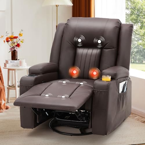 YODOLLA 3 Pieces Leather Recliner Sofa Set for Living Room Furniture Set，Overstuffed Reclining Sofa with Massage&Heat Function, Manual Control Couch Set，Theater Lounge Seat with Side Pockets, Black