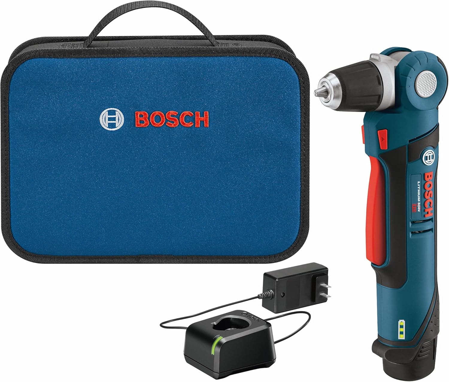 BOSCH PS11-102 12-Volt Lithium-Ion Max 3/8-Inch Right Angle Drill/Driver Kit with (1) High Capacity Battery and Charger , Blue