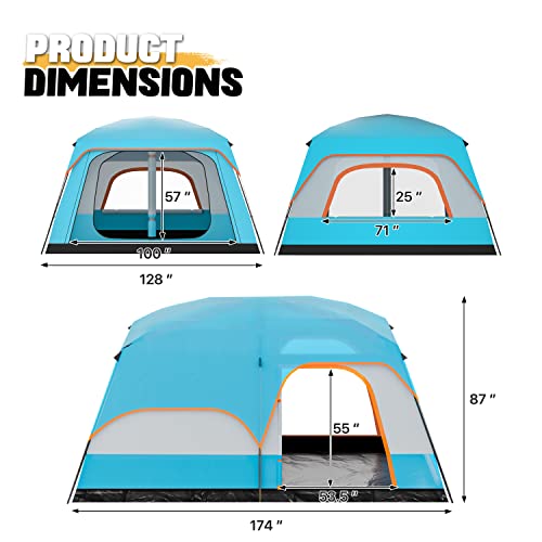 MoNiBloom 5-8 Person Tent for Camping Extra Large Portable Cabin Huge Tent, Waterproof Windproof 1 Living Room and 2 Bedroom 181''Length Tent with Carry Bag for Outdoor Picnic Family Gathering, Coffee