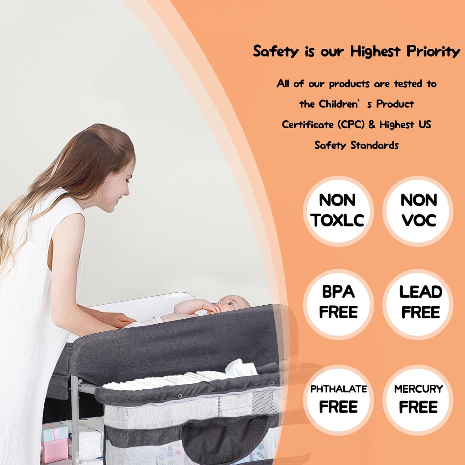 Baby Changing Table, Portable Changing Table with 2 Storage Baskets, Adjustable Heights, Foldable Changing Table Dresser with Soft Waterproof Changing Station for Newborns & Infant