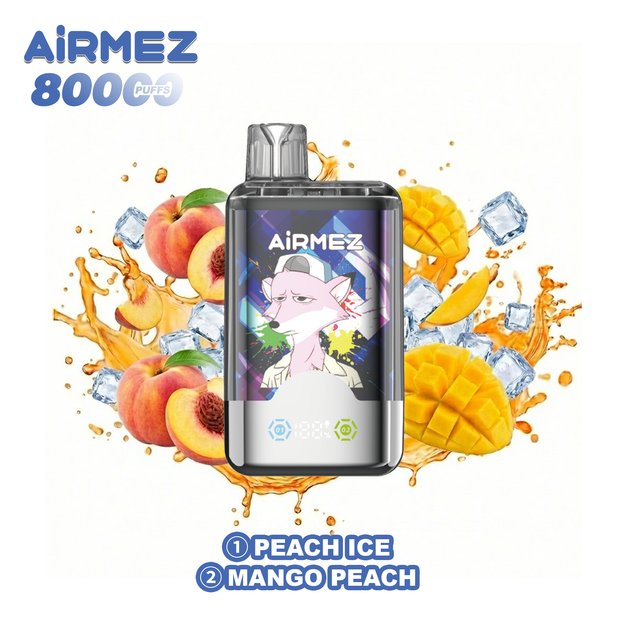 Airmez Fox 2-in-1 (80K Puffs) - Peach Ice & Mango Peach