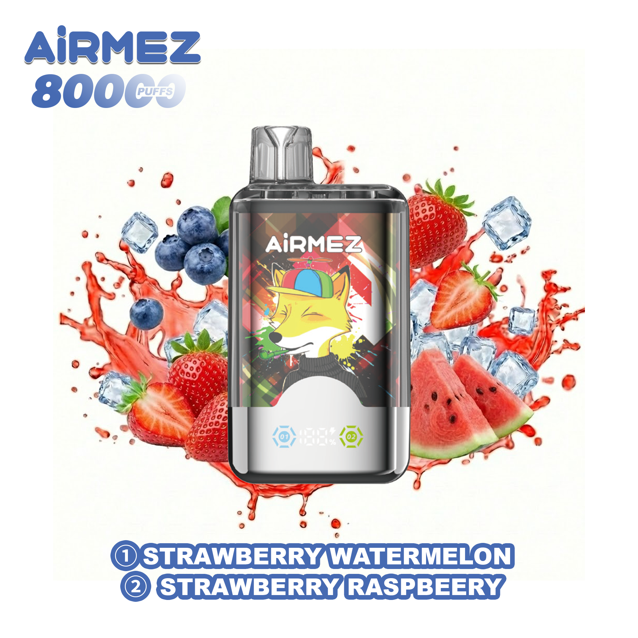 Airmez Fox 2-in-1 (80K Puffs) - Strawberry Watermelon & Strawberry Raspberry