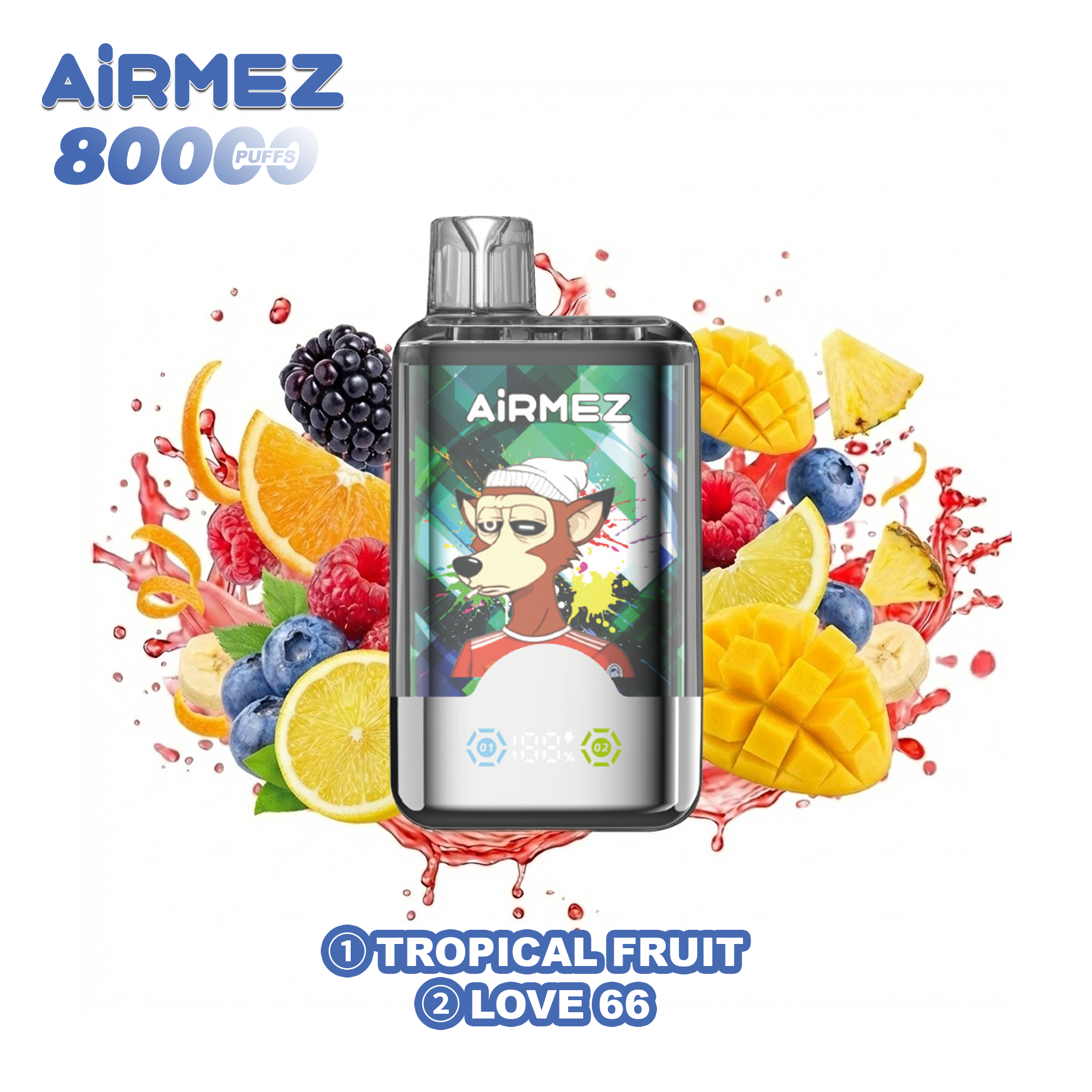 Airmez Fox 2-in-1 (80K Puffs) - Tropical Fruit & Love 66