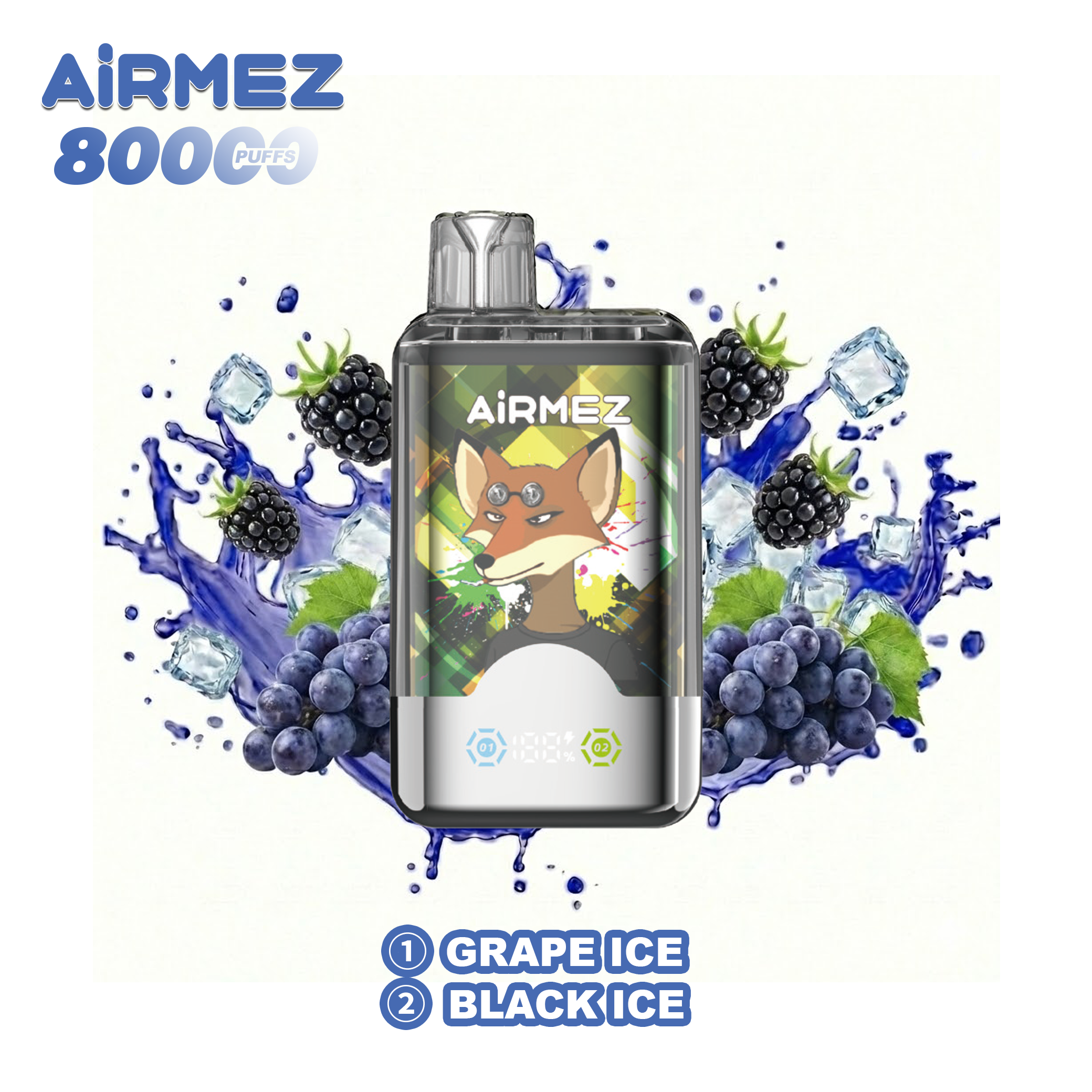 Airmez Fox 2-in-1 (80K Puffs) - Grape Ice & Black Ice