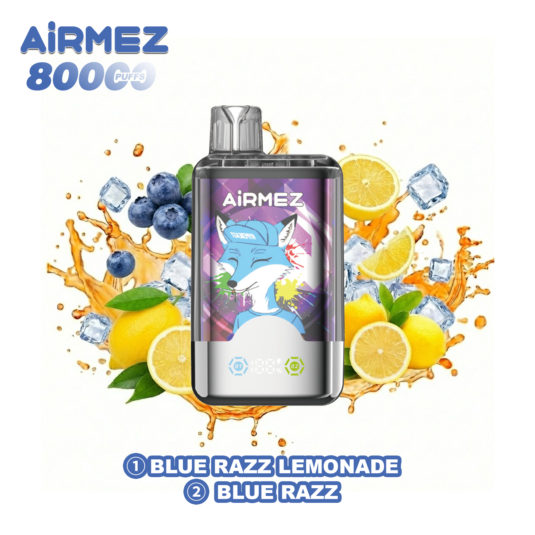 Airmez Fox 2-in-1 (80K Puffs) - Blue Razz Lemonade & Blue Razz