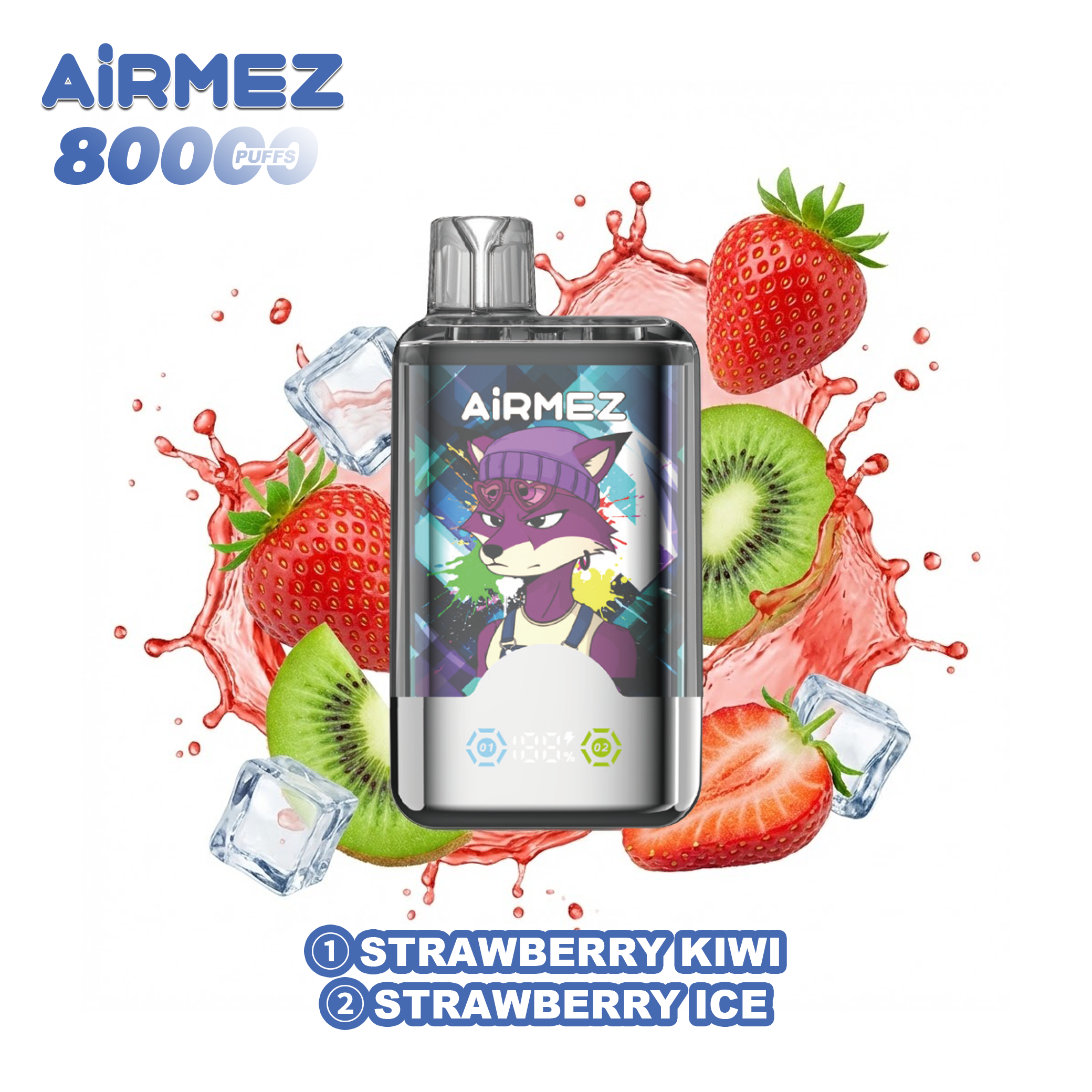 Airmez Fox 2-in-1 (80K Puffs) - Strawberry Kiwi & Strawberry Ice