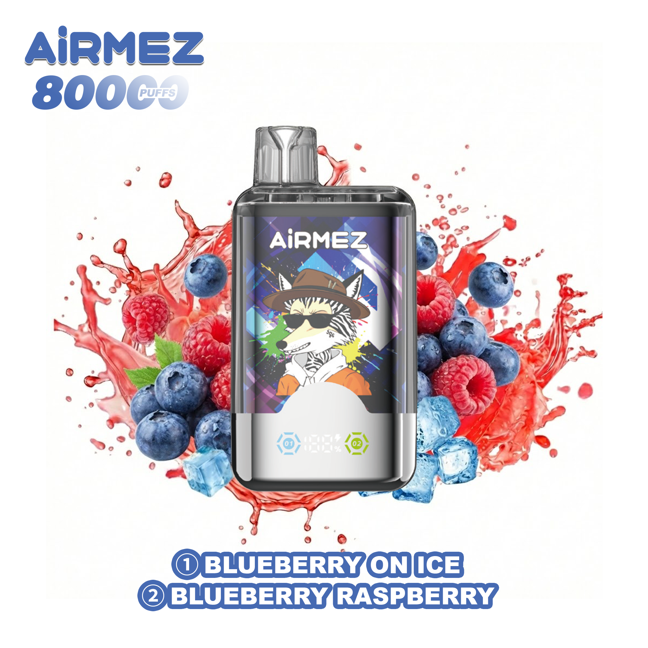 Airmez Fox 2-in-1 (80K Puffs) - Blueberry On Ice & Blueberry Raspberry